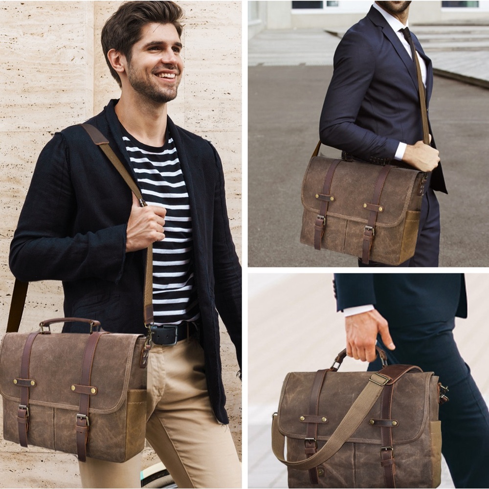 Canvas leather messenger bag